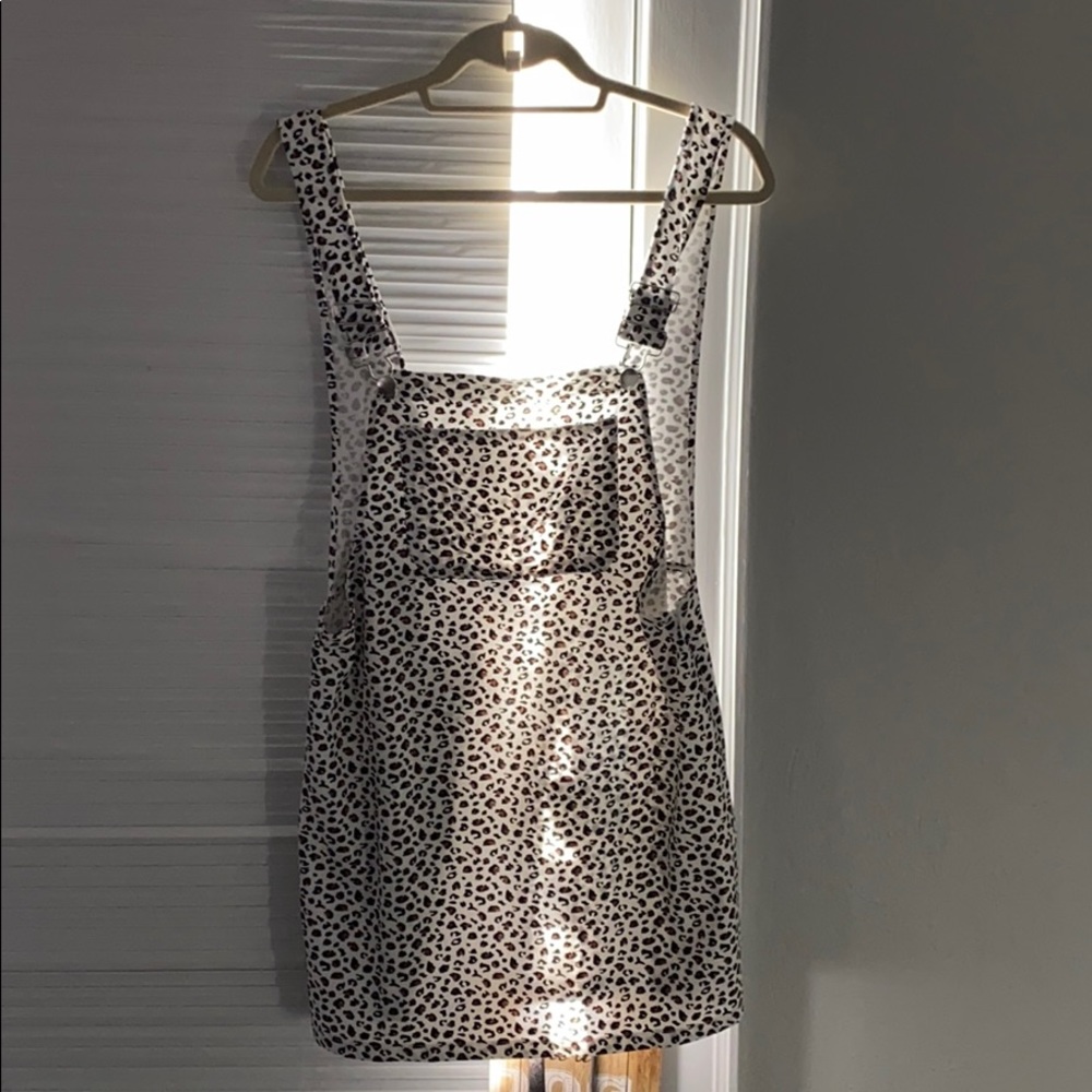 Adorable cheetah print overalls dress